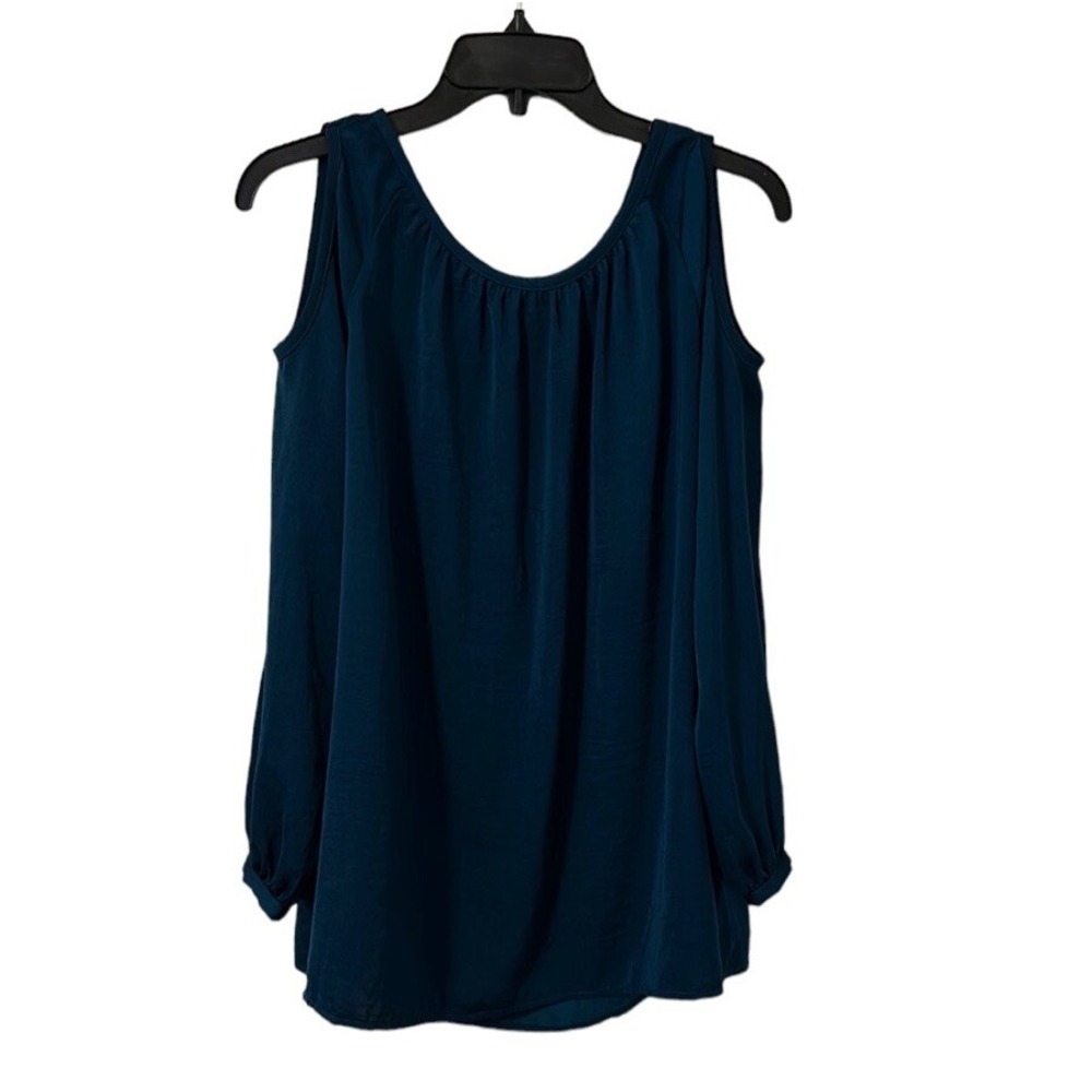 Cabi Women's Turquoise Cold Shoulder Bell‎ Long Sleeve Top Size XS